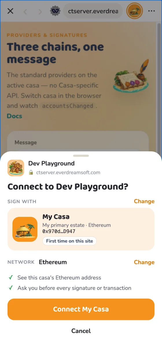 Casa Tookan's sheet asking to connect to the Dev Playground